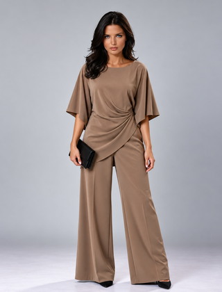 Loretta draped waist two-piece set in brown