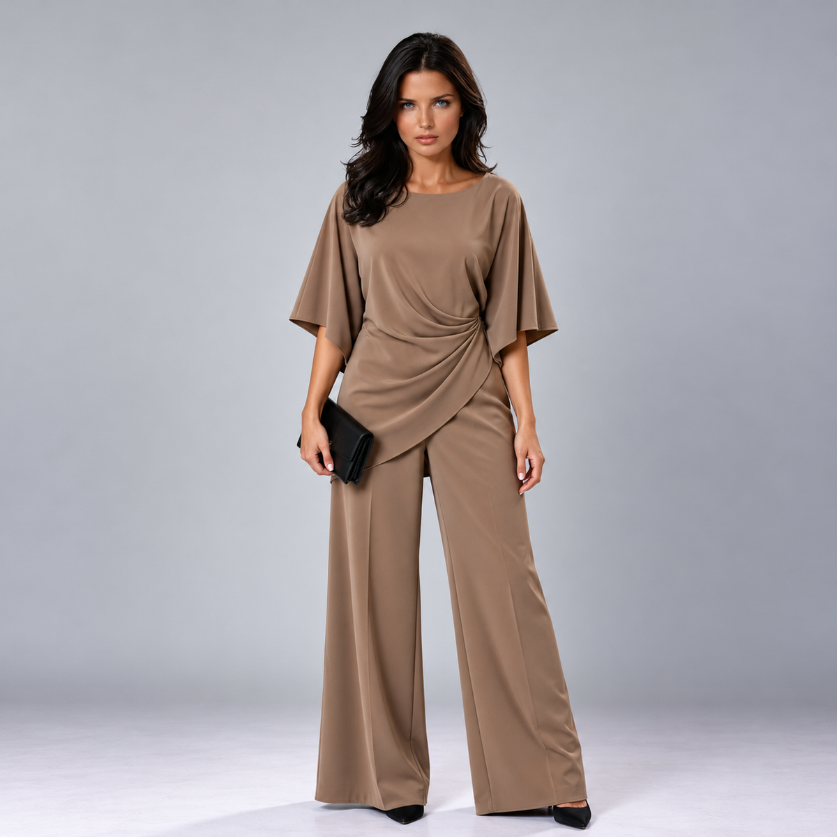 Loretta draped waist two-piece set in brown