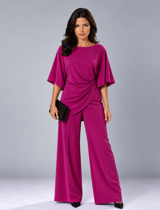 Loretta draped waist two-piece set in fuchsia