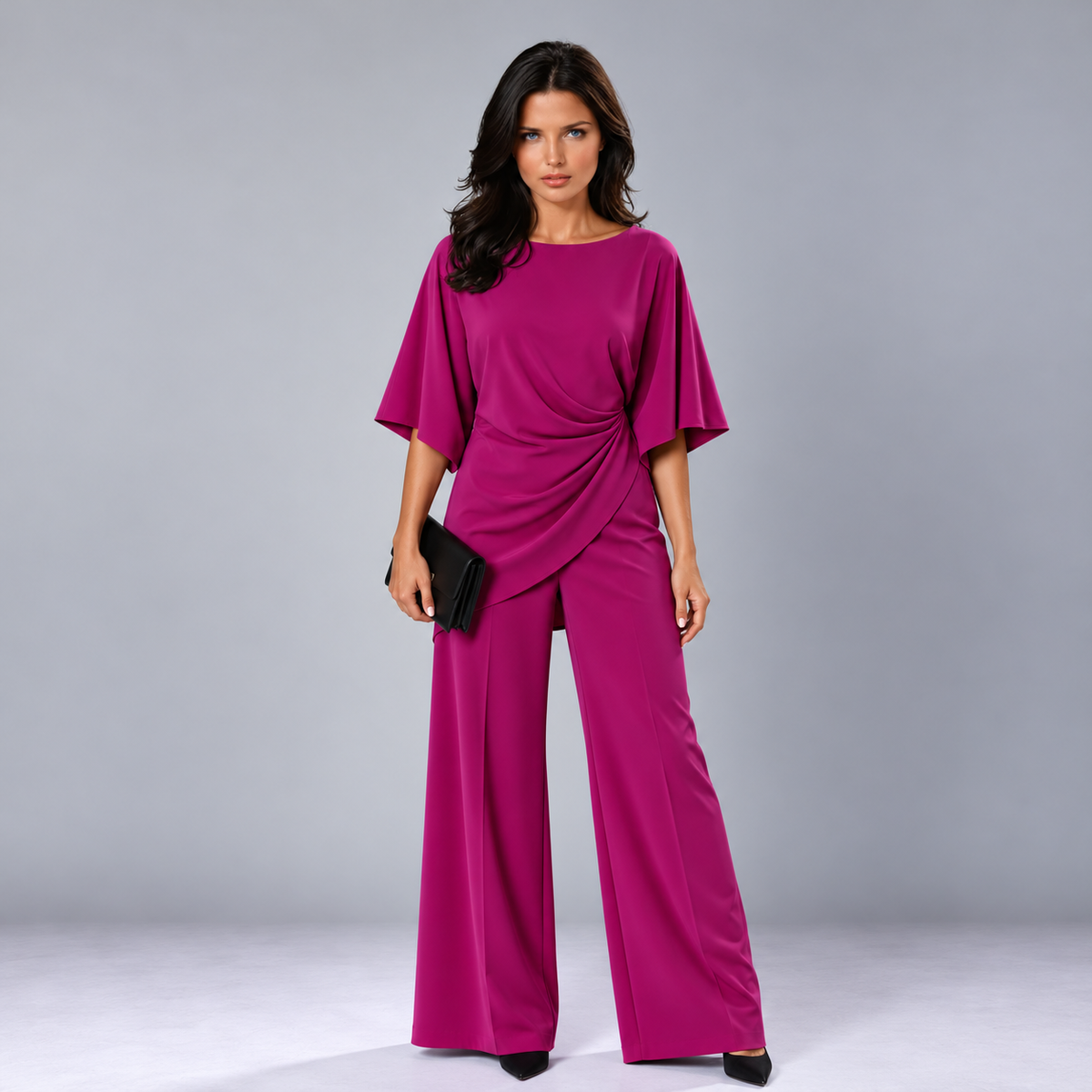 Loretta draped waist two-piece set in fuchsia