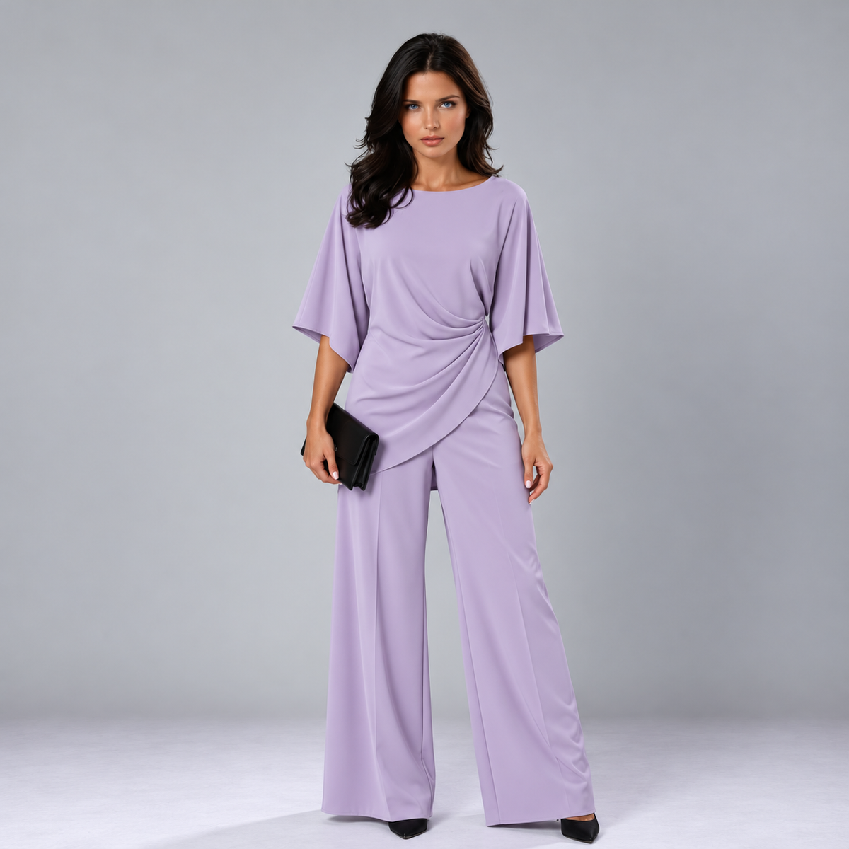 Loretta draped waist two-piece set in lavender