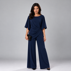 Loretta draped waist two-piece set in navy blue