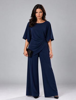 Loretta draped waist two-piece set in navy blue