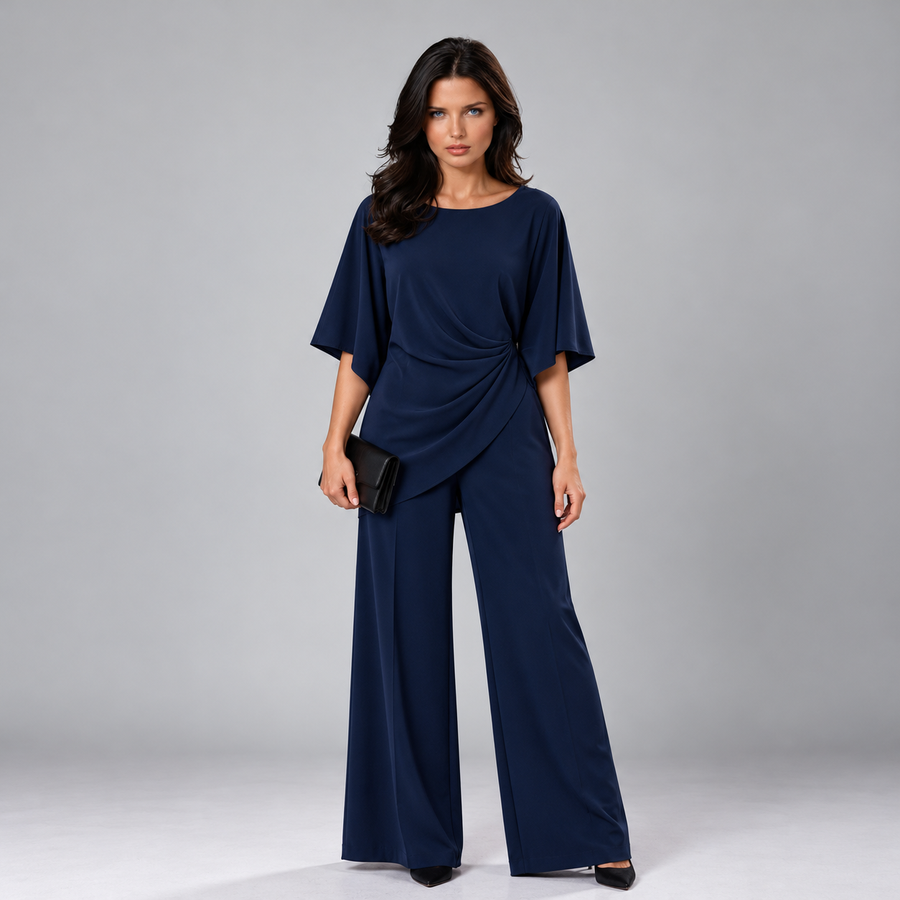 Loretta draped waist two-piece set in navy blue
