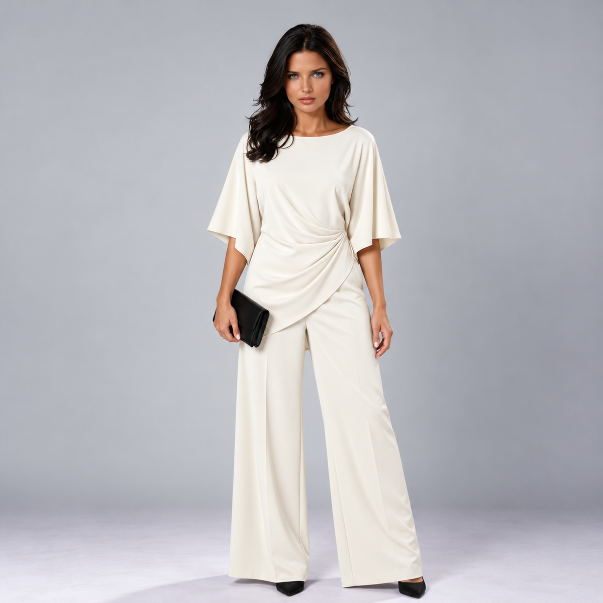 Loretta draped waist two-piece set in white