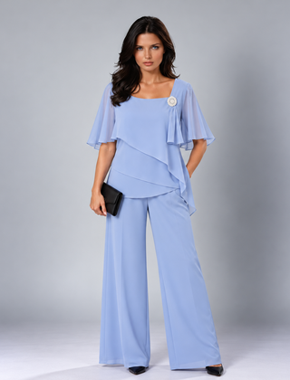 Marisol flutter-sleeve two-piece set in light blue