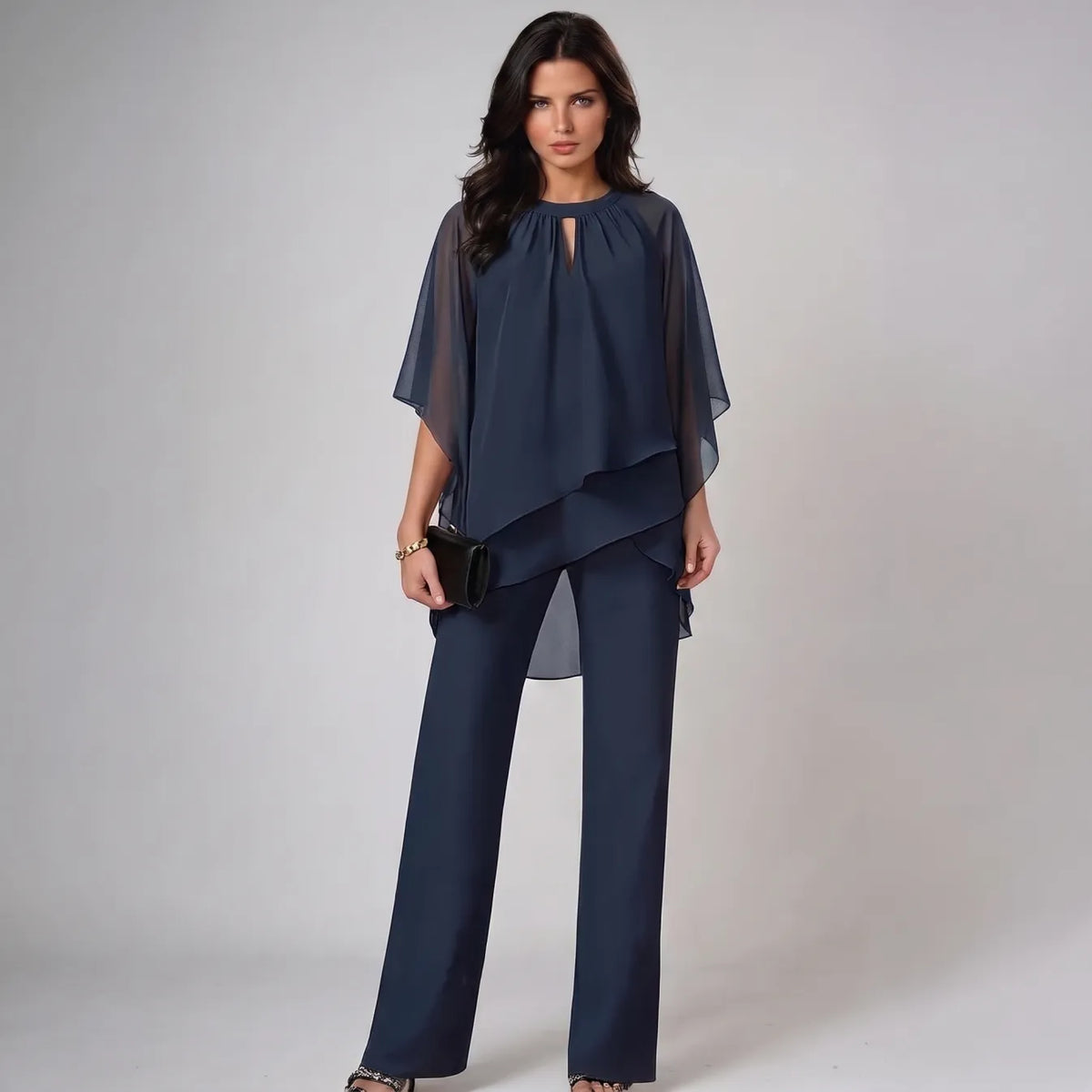 Shayla layered keyhole two-piece set in marine blue