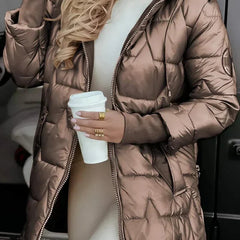 Darlene hooded quilted longline puffer coat in brown