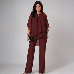 Shayla layered keyhole two-piece set in burgundy