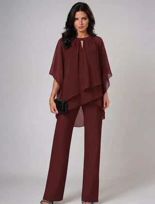 Shayla layered keyhole two-piece set in burgundy
