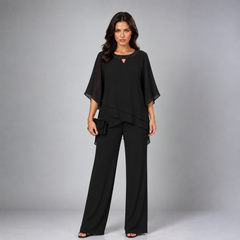 Rosamund tiered chiffon two-piece set in black