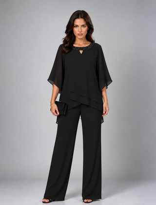 Rosamund tiered chiffon two-piece set in black