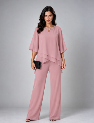 Rosamund tiered chiffon two-piece set in dusty pink