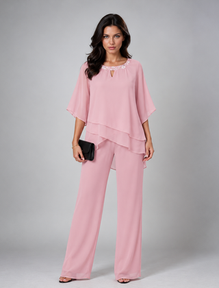 Rosamund tiered chiffon two-piece set in light pink