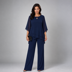 Rosamund tiered chiffon two-piece set in navy blue