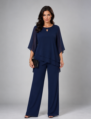 Rosamund tiered chiffon two-piece set in navy blue