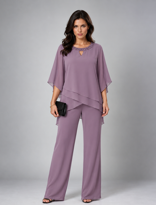 Rosamund tiered chiffon two-piece set in purple