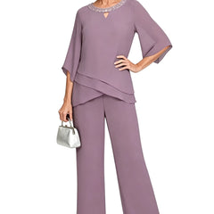Elodie chiffon mother of the bride pant set in frosted lilac