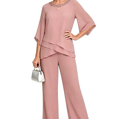 Elodie chiffon mother of the bride pant set in candy pink