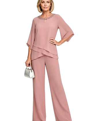 Elodie chiffon mother of the bride pant set in candy pink