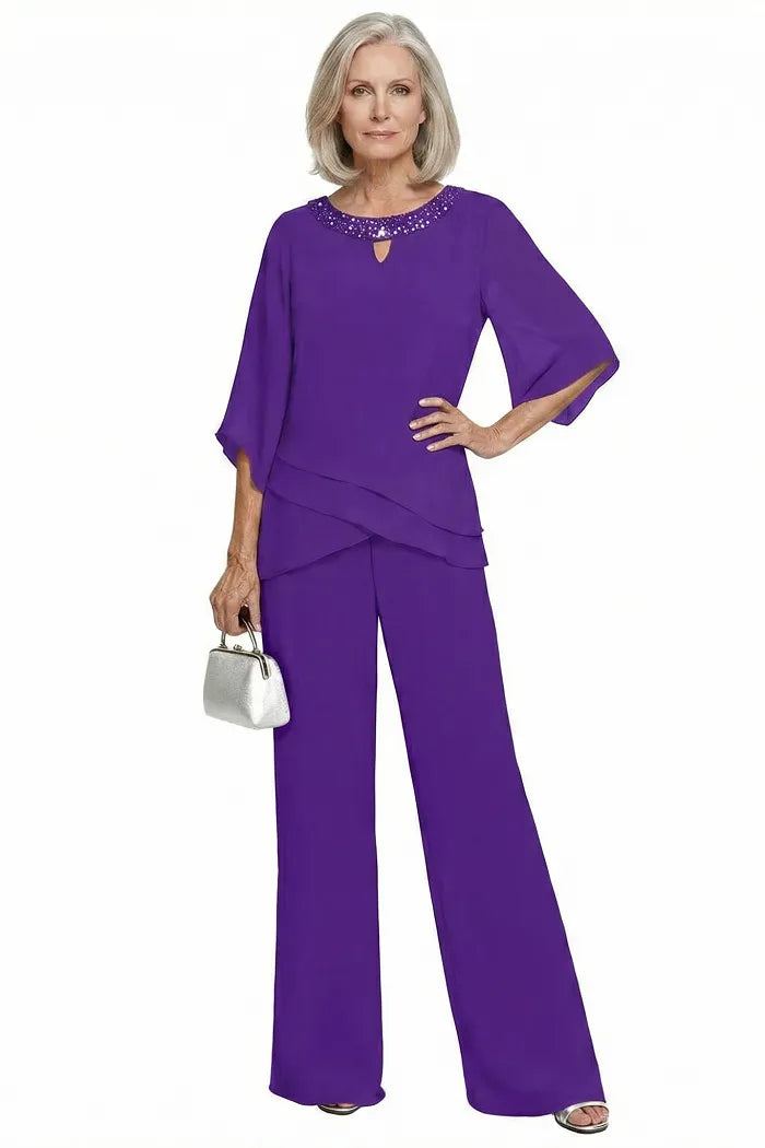 Elodie chiffon mother of the bride pant set in grape
