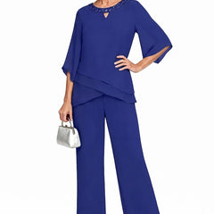 Elodie chiffon mother of the bride pant set in royal blue