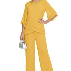 Elodie chiffon mother of the bride pant set in lemon sorbet