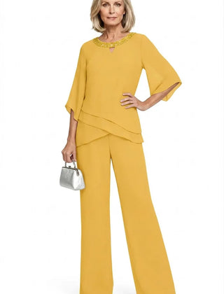 Elodie chiffon mother of the bride pant set in lemon sorbet