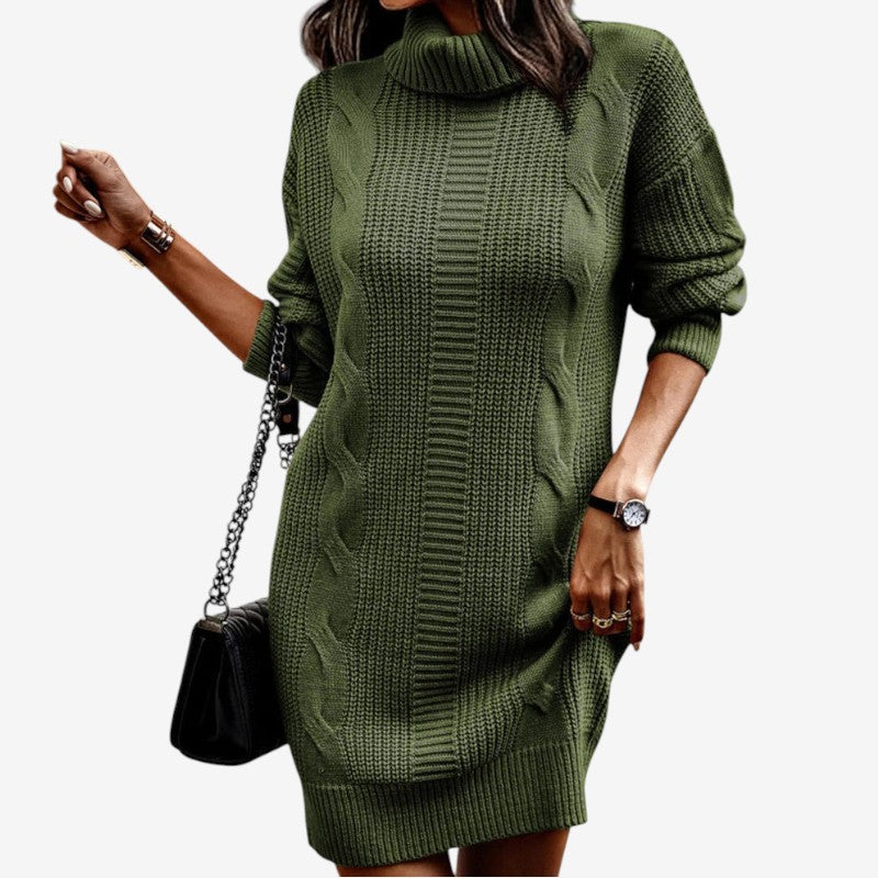 Marlowe cable knit turtleneck sweater dress in green