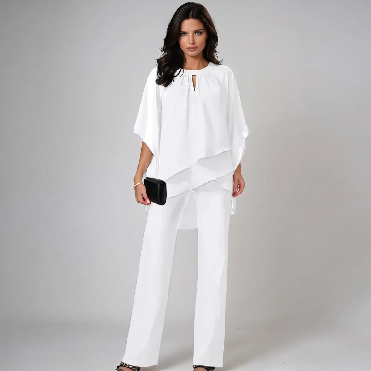 Shayla layered keyhole two-piece set in white